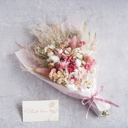 【母の日・ギフト】ふんわりピンク×ホワイトのドライフラワースワッグ 花束　ブーケ 3枚目の画像