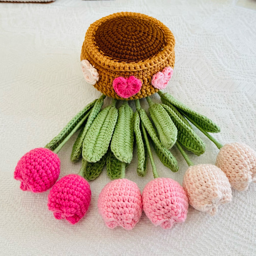 当店大人気】チューリップ 鉢植え 枯れない花 編みぐるみ インテリア