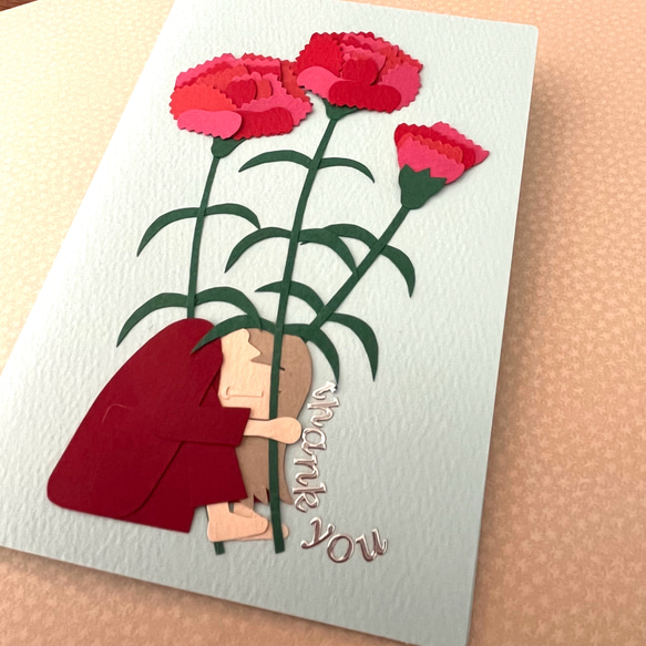 【SE-10】ハンドメイドメッセージカード  |  母の日 ｜ カーネーションの花束を 1枚目の画像