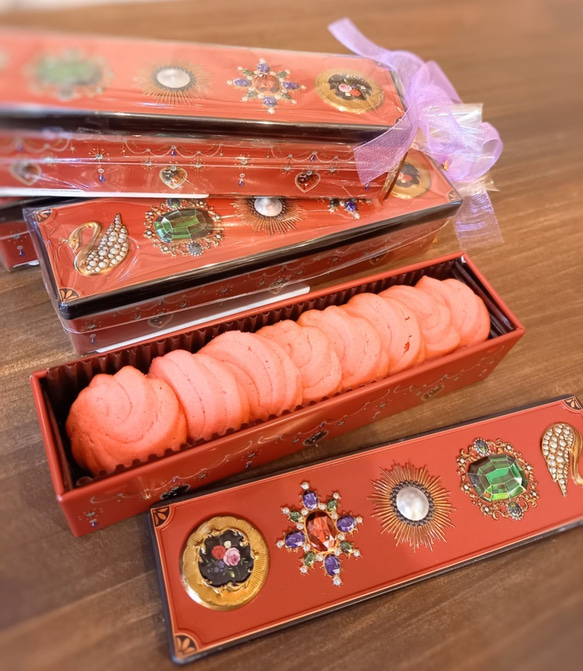 キラキラビジュー缶クッキー２種セット《ピスタチオ・ラズベリー》 7枚目の画像