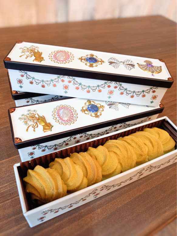 キラキラビジュー缶クッキー２種セット《ピスタチオ・ラズベリー》 6枚目の画像