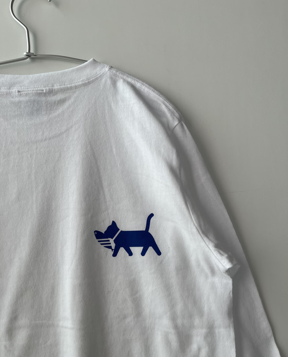 azides?（アジです？）ドラ猫バージョン・・おもしろ猫Tシャツ　メンズ　レディース　 白ホワイト　長袖ロングスリーブ 2枚目の画像