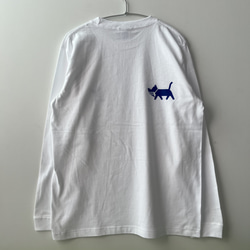 azides?（アジです？）ドラ猫バージョン・・おもしろ猫Tシャツ　メンズ　レディース　 白ホワイト　長袖ロングスリーブ 4枚目の画像