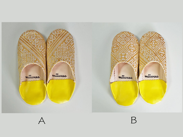 モロッコ　バブーシュ　ファブリック　イエロver2　レザー Mサイズ　Lサイズ 4枚目の画像