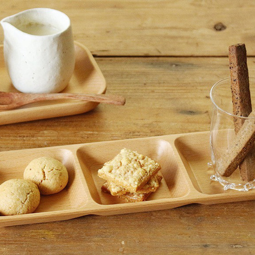 木製 ブナ木 長角プレート 3仕切り 23x7.5x2cm お皿 無地 ナチュラル