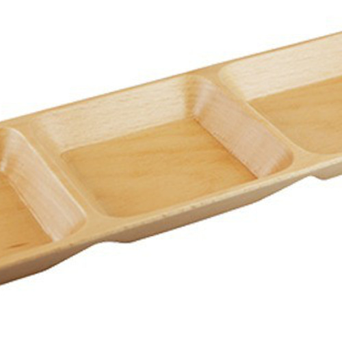 木製 ブナ木 長角プレート 3仕切り 23x7.5x2cm お皿 無地 ナチュラル