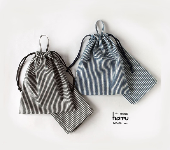 30×40 ハンドメイド・手芸 ランチョンマット 巾着 リボン ヒッコリー