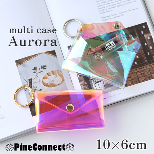 オーロラ マルチケース PVC イヤホンケース カラビナ付き スマートキー