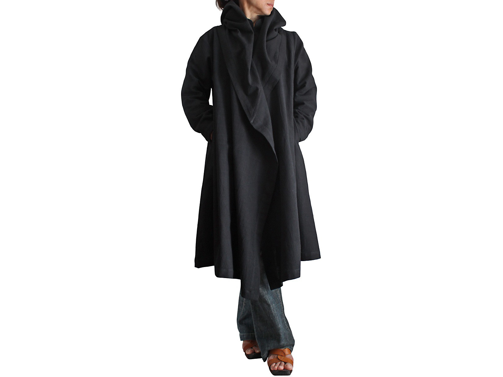 ジョムトン手織り綿フーデッドラップコート（JFS-185-01）