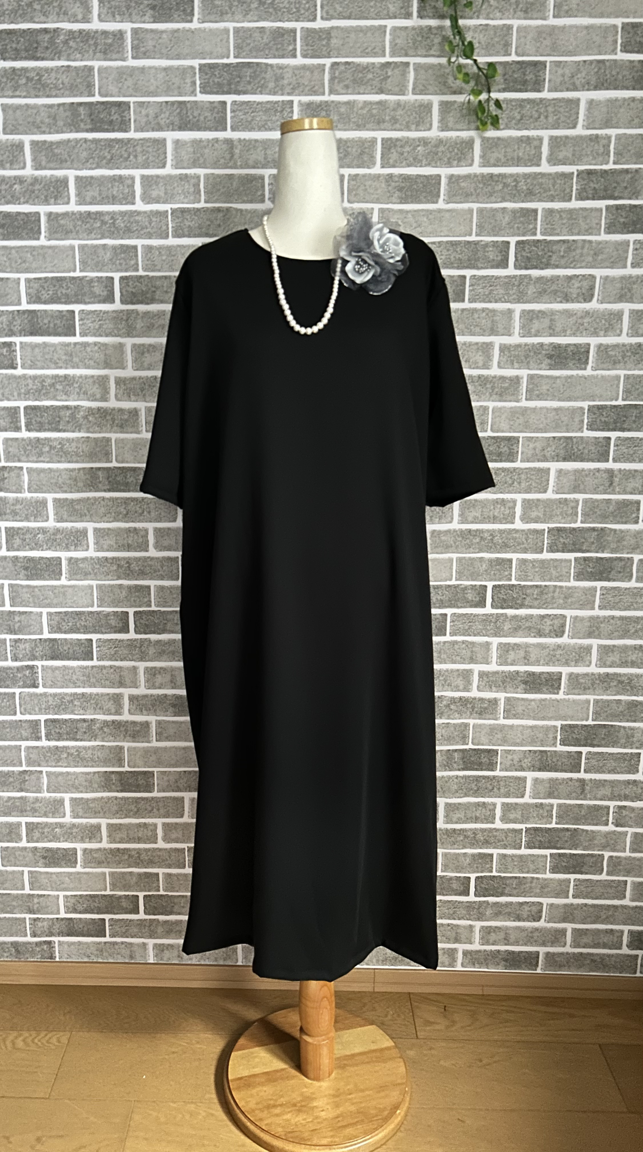 黒フォーマル6分袖シンプルロングワンピース110cm