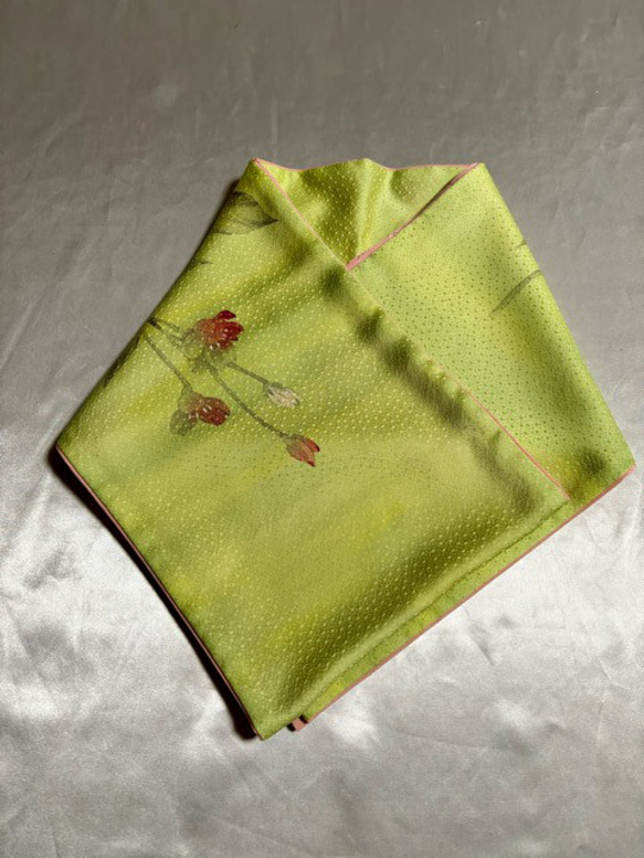 着物リメイクストール 黄緑✖️ピンク 5枚目の画像