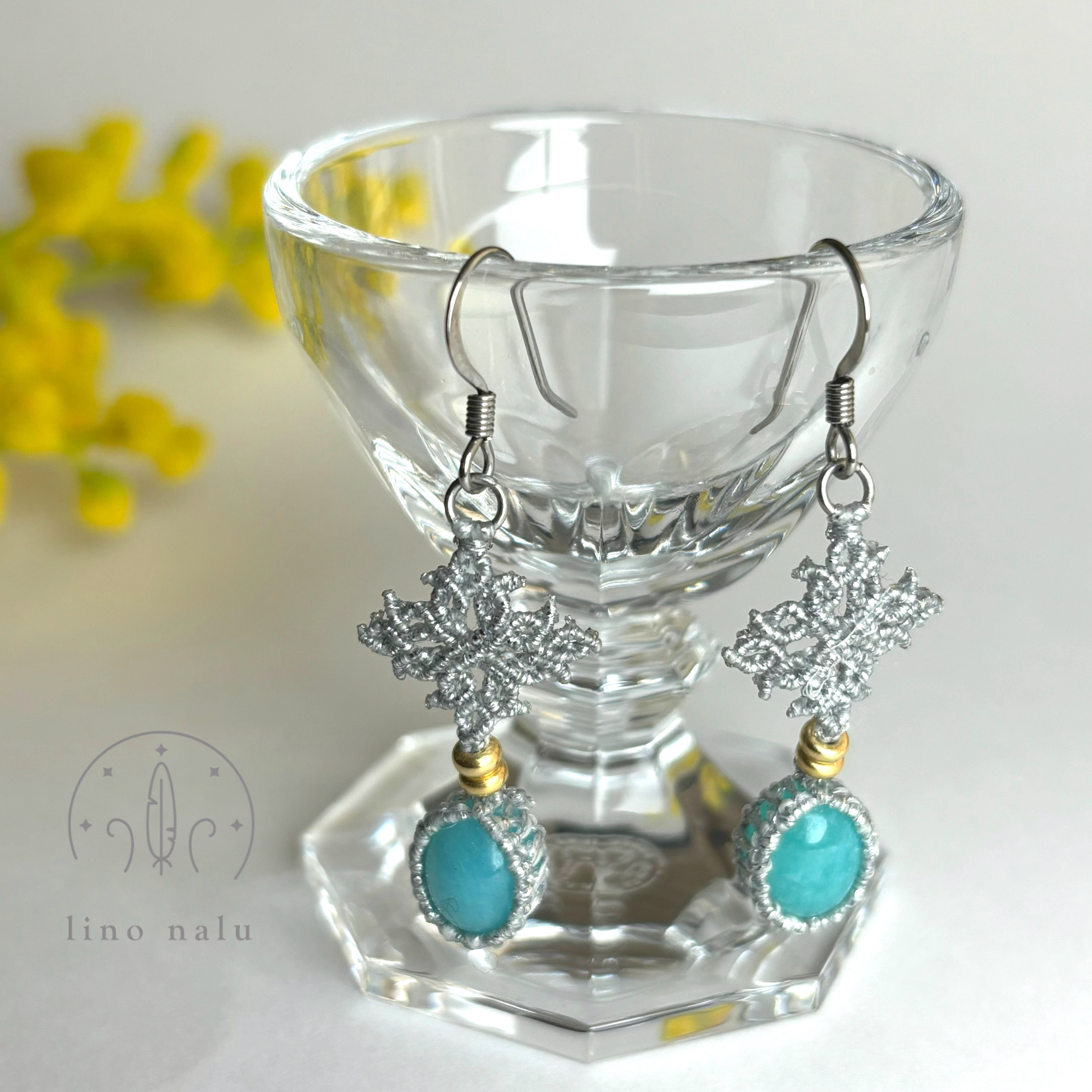 希望の石✨アマゾナイトのマクラメピアス