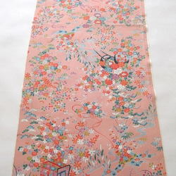 粉紅色正品加賀友禪花卉圖案純絲丹後chirimen No.202 [長50cm x 寬36cm] 和服拆線用縫紉線 第3張的照片