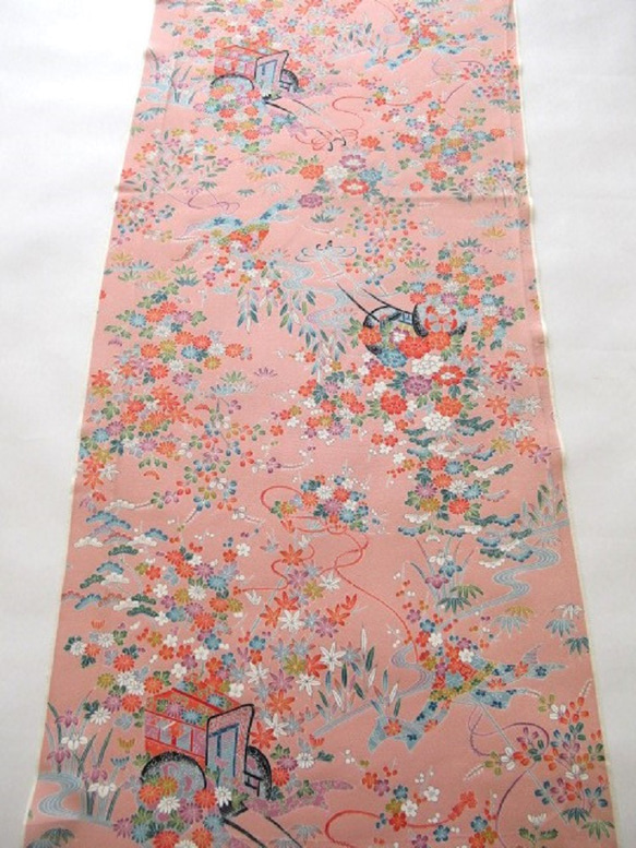 粉紅色正品加賀友禪花卉圖案純絲丹後chirimen No.202 [長50cm x 寬36cm] 和服拆線用縫紉線 第3張的照片