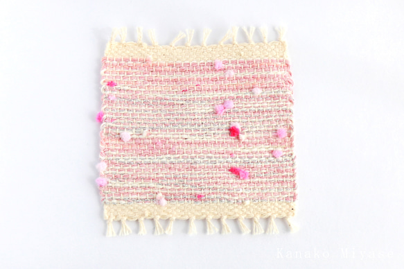 手織りコースター/ピンク系1枚 2枚目の画像