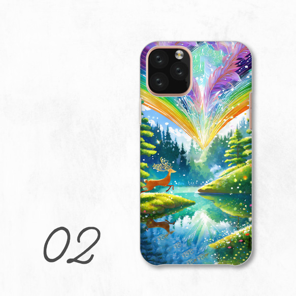 森林鹿親子雲彩彩虹草羽毛花智慧型手機保護殼相容於所有型號後背式硬殼NLFT-HARD-a072 第4張的照片