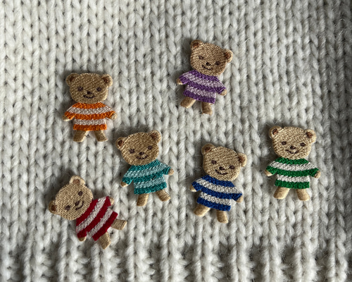 ボーダー くまさんのアップリケ（お色選択） 刺繍ワッペン