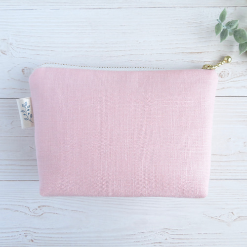 シマエナガと桜の刺繍小さめリネンポーチ【桜ピンク】 ポーチ