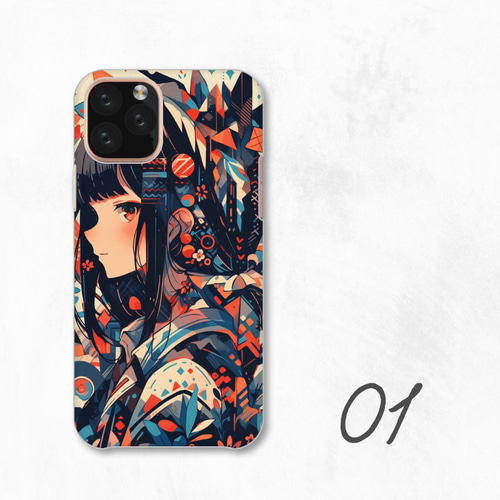 女の子 少女 和風 日本 アニメ イラスト 全機種対応スマホケース 背面