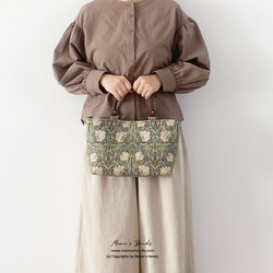 William Morris Pimpernel 棕色 x 奶油色花卉圖案小巧皮革托特包手提包母親節包 第5張的照片
