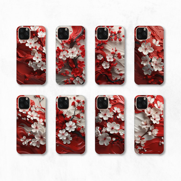 櫻花日本花卉植物日式紅白精美智慧型手機保護殼相容於所有型號後背式硬殼NLFT-HARD-a142 第2張的照片