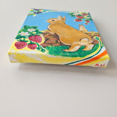 オーダー品　自作絵画　猫とうさぎたち　猫とうさぎの絵 うさぎと猫のほっこりイラストアートのフリー素材イラスト