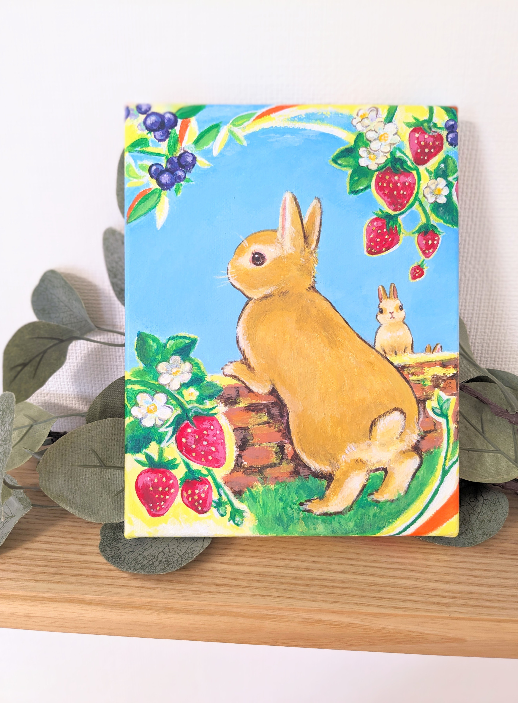 原画　アクリル画　「白文鳥」 F0パネル　うさかみ 原画アクリル画「白文鳥」 F0パネルうさかみ