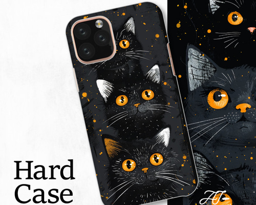 黒猫 イラスト パターン アート モダン 全機種対応スマホケース