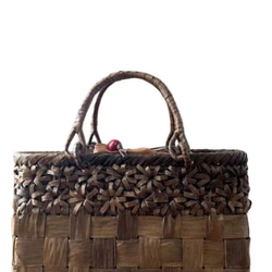 胡桃 胡桃籠バッグ 手作り くるみかごバッグ 市松編み、立体花