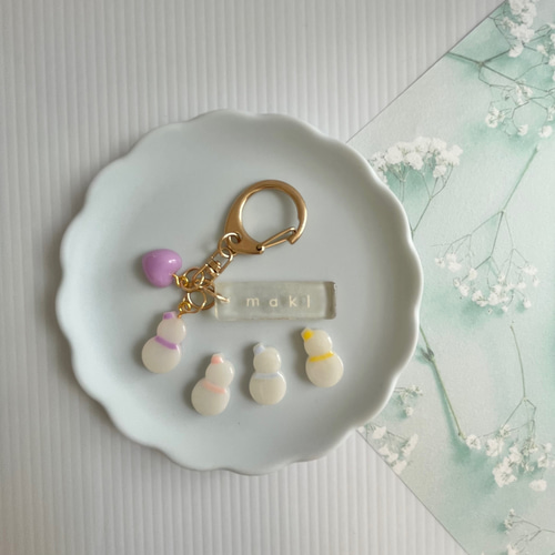 名入れ】クリア ネームキーホルダー【スノーマン】ネームタグ ネーム