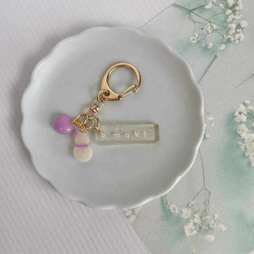 名入れ】クリア ネームキーホルダー【スノーマン】ネームタグ ネーム