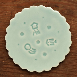 陶磁製コースター（陶板/プレート） 花型 海の紋様 1枚目の画像