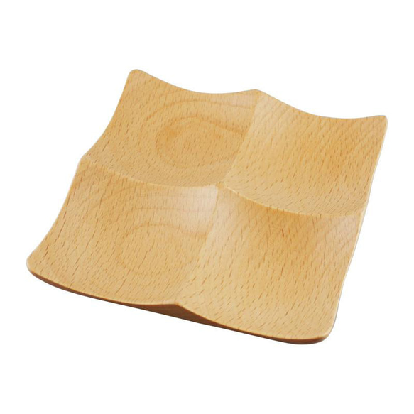 木製 ブナ木 アクセサリートレー 4仕切り 12ｘ12ｘ2cm 小物入れ 中皿 シンプル 軽い 無地 ナチュラル 2枚目の画像