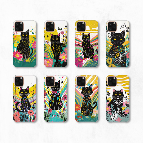 花園黑貓插畫條紋簡約智慧型手機保護殼相容於所有型號後背硬殼 NLFT-HARD-a036 第2張的照片