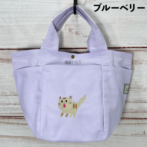 【送料無料】驚き猫の刺繍 ポケット付きコットンミニトートハンドバッグ 春夏版 1枚目の画像