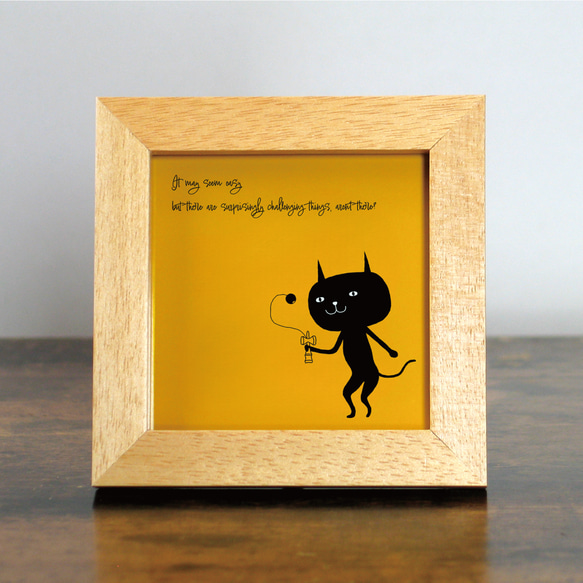 【額付き】 北欧　ネコ　猫　絵　絵画　アート　ポスター　黒猫　イラスト　グッズ　猫モチーフ　雑貨「ねこのひげ　0074」 1枚目の画像