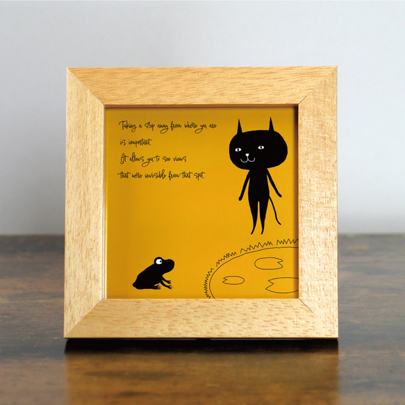 【額付き】 北欧　ネコ　猫　絵　絵画　アート　ポスター　黒猫　イラスト　グッズ　猫モチーフ　雑貨「ねこのひげ　0075」 1枚目の画像