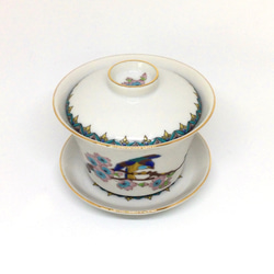 九谷紋様『桜に鳥』の中国茶器　蓋碗　カップ&ソーサー 3枚目の画像