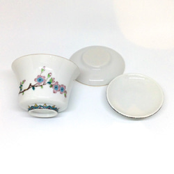 九谷紋様『桜に鳥』の中国茶器　蓋碗　カップ&ソーサー 5枚目の画像