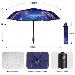 晴雨兼用、夜桜と流星群の景色 折りたたみ傘・日傘 5枚目の画像