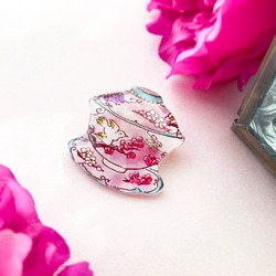 ChinaTea cup brooch -花と鳥- ｜中国茶器ティーカップブローチ 2枚目の画像