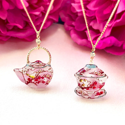 ChinaTea necklace -花と鳥-｜中国茶器ネックレス 1枚目の画像