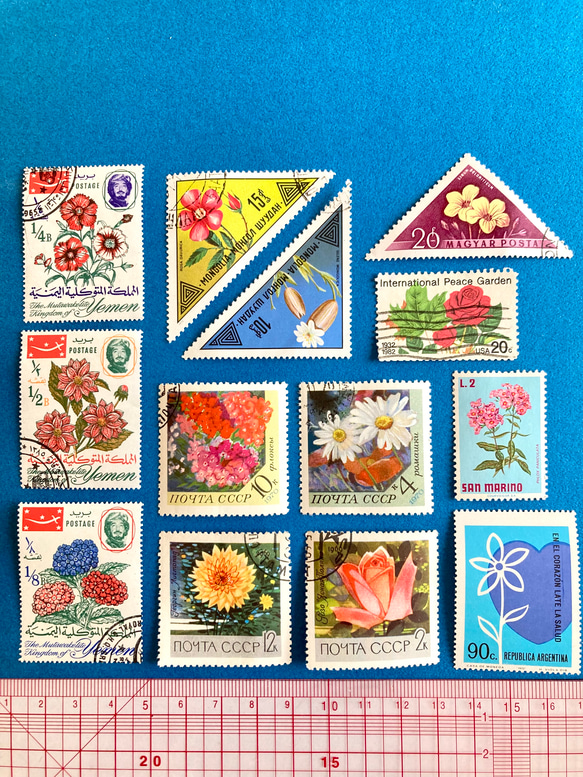 ＊。外国切手 美しい花と植物 .。＊ 15枚アソートセット（レジン封入素材、コラージュやラッピング等にも） 4枚目の画像
