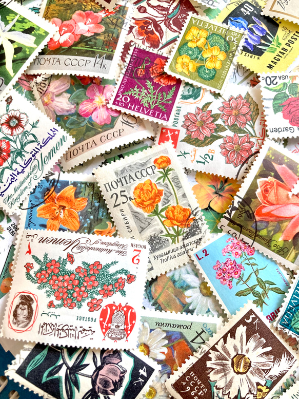 ＊。外国切手 美しい花と植物 .。＊ 15枚アソートセット（レジン封入素材、コラージュやラッピング等にも） 6枚目の画像
