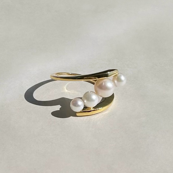 珍珠麻花戒指4顆珍珠（民間戒指）2024年春季新款 第1張的照片