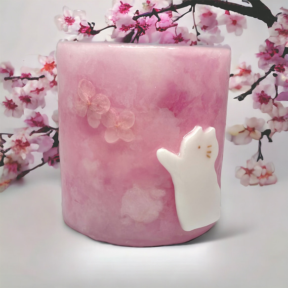 ねこねこランタン（pink）春　送別　桜　ギフト　雑貨　引出物　ヨガ　ウェルカムスペース　ランタンキャンドル　置物 2枚目の画像