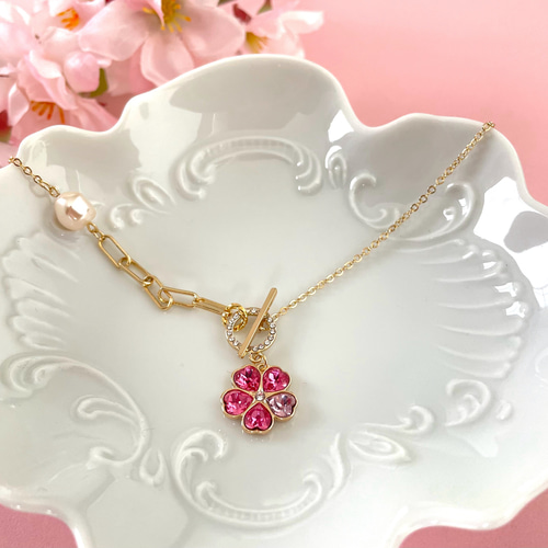 桜花モチーフ ネックレス ピンク