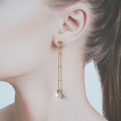 天然綠松石和巴洛克珍珠長耳環，金屬過敏相容，天然石耳環，綠松石耳環，長耳環 第7張的照片