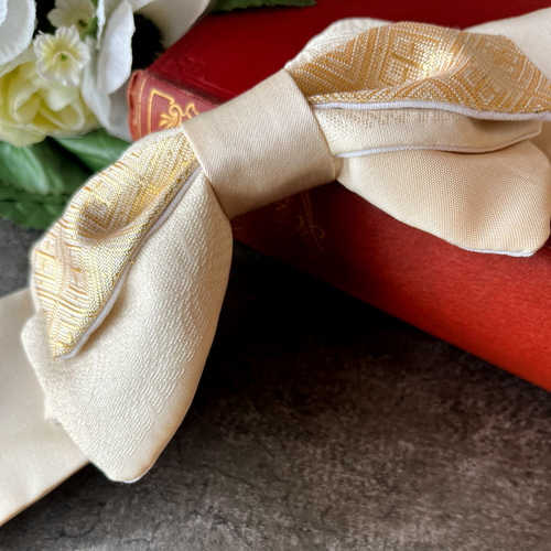 送料無料】京都 正絹 西陣織 金襴生地 絹シルク100％ 髪飾りリボン 袴  