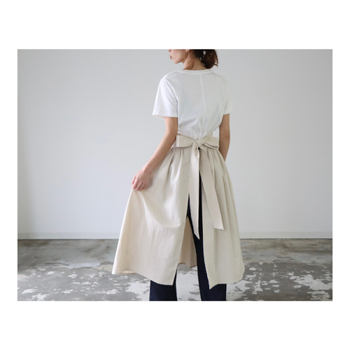 コットンリネンギャザーカフェエプロン／お洒落リネンエプロン